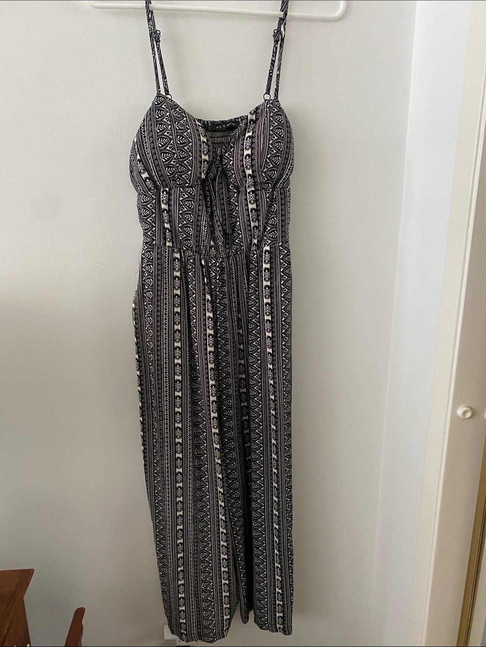 Black and White Printed One piece pantsuit with Tie Front